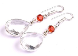 Handgemacht 925 Sterlingsilber Weiß Quarz Edelsteine Damen Ohrhänger Ohr... - £35.32 GBP+