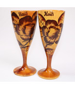 Wood Carved Haiti Souvenir Champagne Glasses Of Wood Handmade Souvenir S... - $14.47