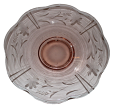 Vintage Pink Depression Glass – 12 ½” Shallow Bowl Etched Floral &amp; Wheat - £6.25 GBP