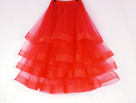 Red Layered Midi Tulle Skirt Women Custom Plus Size Ballerina Midi Tulle Skirt