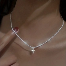 Sparkling Cross Zircon Pendant Chain Necklace - New - $14.99