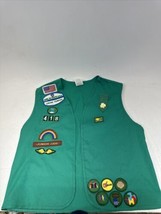 VTG 90s - 2000s Junior Girl Scout Green Vest With Patches &amp; Pins Large R... - £11.75 GBP