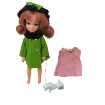 VTG 1960s Uneeda Tiny Teens Dolls Winter Time W/ Walking Dog &amp; Pink Shirt - £97.37 GBP