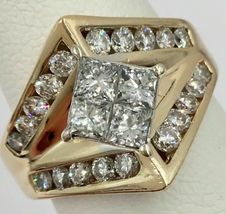 14K Yellow Gold Over 2.40ct Princess Diamond Illusion Engagement Wedding Ring - £81.60 GBP