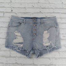Express Shorts Womens 12 Blue Button Fly Distressed High Rise Cut Off Sh... - $20.00