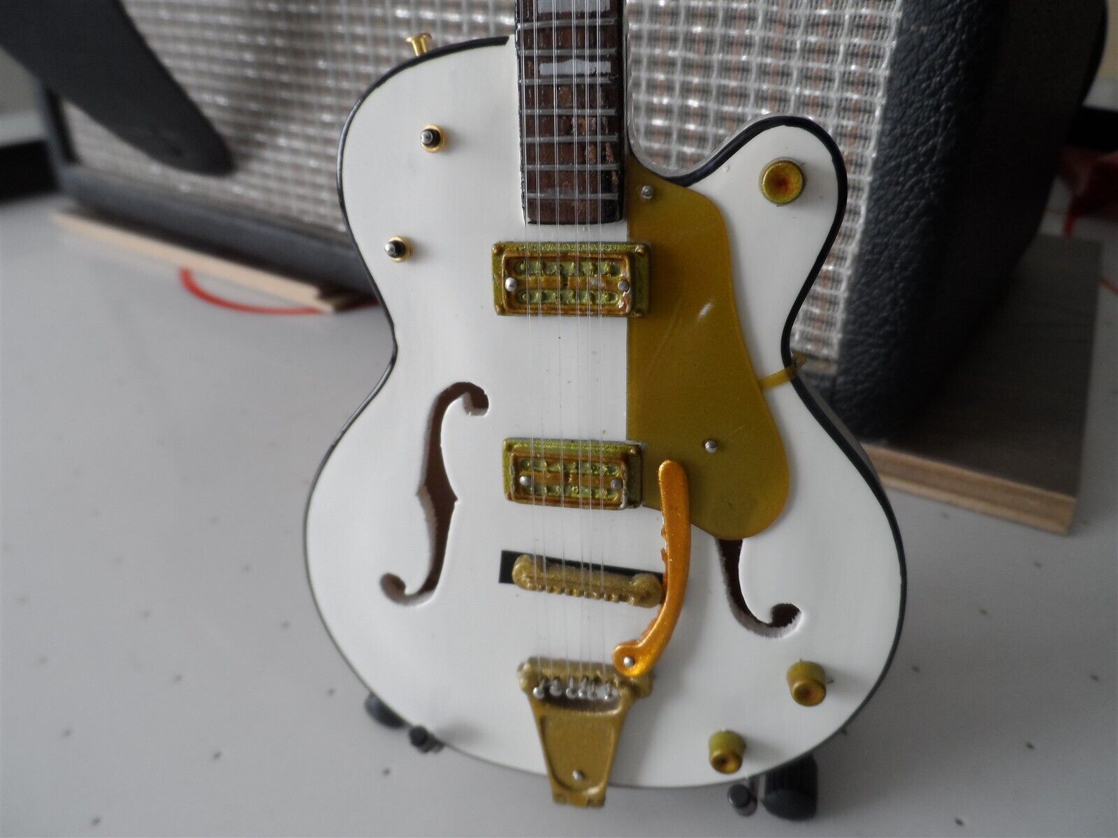 BRIAN SETZER- White Hollow Body Gretsch 1:4 Scale Replica Guitar ~Axe Heaven