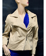 Kenna-T Classic Leather Moto Jacket Sz L Beige - $140.98