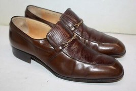 Vintage GUCCI Brown Calfskin Leather Lizard Skin GG Buckle Dress Shoes 9... - $256.78