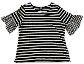 Anne Klein Black White Stripe Bell Sleeve Blouse Shirt Womens XL - $9.98