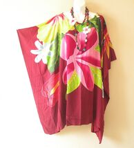 LT73 Floral Hand Painted Batik Batwing 38" Midi Kaftan Dolman Dress Up t... - $29.90
