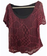 Womans Short Sleeve Lace Top with Black Tank (Attached), Wine, XL. Cot/P... - £22.81 GBP