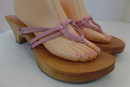 KAYA Made in Brazil Strappy Pink Leather Sandals 3&quot; Wood Heels Rubber Soles Sz 9 - £15.86 GBP