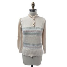 Vtg 70s 80s Eric Scot Cream Soft Acrylic Sweater Puffed Sleeves Ruffle N... - $30.29