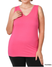 Zenana  3X Soft  Cotton Spandex Tank Top V Neck Racer Back Wide Strap Fuchsia - £9.33 GBP