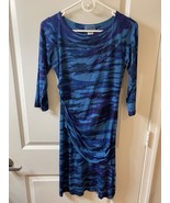 Heyne Bogut Women&#39;s 2 Blue Waves Rayon Jersey Dress 3/4 Sleeve - $98.99