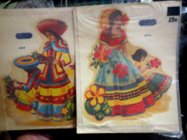 2 Vintage Meyercord water applied Decals Mexican Spanish Latin Dress Lady - $9.49