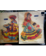 2 Vintage Meyercord water applied Decals Mexican Spanish Latin Dress Lady - £7.08 GBP