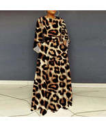 Vintage Plus Size O Neck 3/4 Sleeve Leopard Print Maxi Dress - $1,379.87 MXN