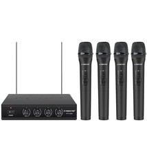 Wireless Microphone System, 4 Channel Vhf Wireless Mics, W/ 4 Handheld Dynamic M - £161.25 GBP