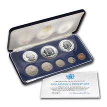 1975 Jamaica Silver 8 Coin Proof Set Box and COA - £55.04 GBP