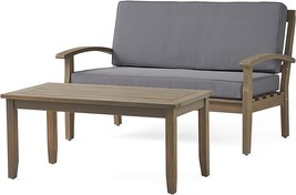Outdoor Acacia Wood Loveseat And Coffee Table, Gray - £573.18 GBP