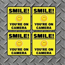 4 SMILE YOU&#39;RE ON CAMERA Peel and Stick Vinyl Decals Indoor/Outdoor FREE... - £5.40 GBP