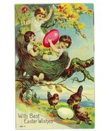 Vintage c1910s Embossed EASTER Postcard Unposted GIRLS IN NEST Birds BIG... - $363.13 MXN