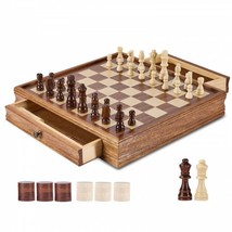 Solid Wood Chess Set, 15 inch  2-IN-1 Chess Checkers Game Set, Chess Board G... - £65.31 GBP