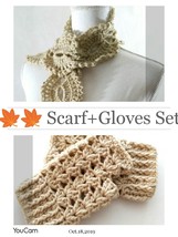 Scarf + Fingerless Gloves Set, Lace, handmade, Crochet, Knit, Gift, Winter - £33.44 GBP