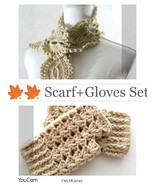 Scarf + Fingerless Gloves Set, Lace, handmade, Crochet, Knit, Gift, Winter - $42.57