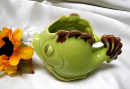 2474 Antique Monterey Pottery Lime Green Fish Cream Pitcher - $12.00