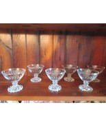 SIX VINTAGE ETCHED CLEAR GLASS SHERBERT OR DESSERT GLASSES WITH UNIQUE B... - £14.64 GBP