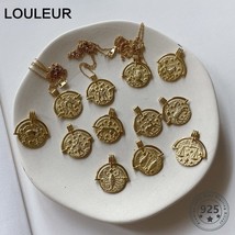 Louleur 925 Sterling Silver Twelve Constellation Necklace  Pendant Gold Emboss Z - £31.63 GBP
