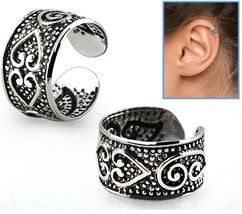 Sterling Silver Double Twisted Hearts Design Helix Ear Cuff Clip-on Ring - £7.49 GBP