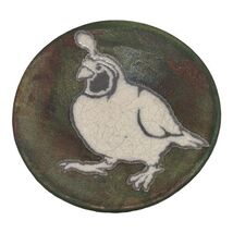 Earth &amp; Fire Jeremy Diller Raku Art Pottery Dish Plate Wall Art Quail Bi... - $39.90