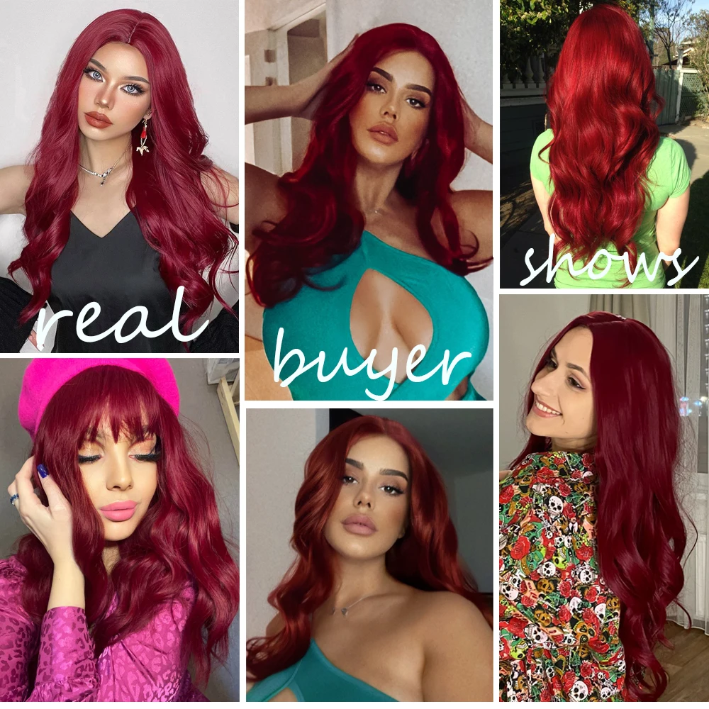 Rady red long wavy synthetic hair wigs for women orange red body wave halloween cosplay thumb200