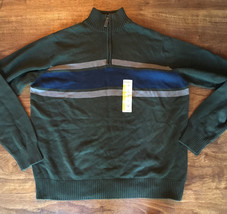 Eddie Bauer 1/4 Zip Sweater Mens XXL Green Striped Pullover Cotton New - £30.81 GBP