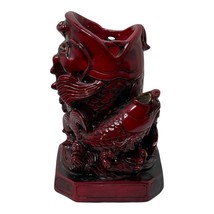 Red Resin Statue/Holder, Chinese Koi Fish Open Mouth Vase Pencil holder ... - $28.05