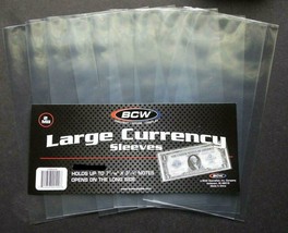 10 Loose BCW Soft Sleeve Large Dollar Bill Currency Sleeve Protectors Ho... - $2.49