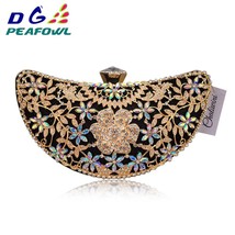  Peafowl Rings Moon Hollow Out Floral Lady Clutch Bag Red Dimond Crystal Toiletr - £37.06 GBP
