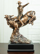 Wild Western Rodeo Cowboy With Bucking Bull Bronze Electroplated Statue - £81.52 GBP