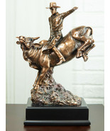 Wild Western Rodeo Cowboy With Bucking Bull Bronze Electroplated Statue - £80.03 GBP