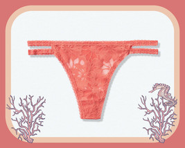 M L Xl Coral Rose Allover Lace Double Strappy Thong Pink Victorias Secret Pantie - £8.78 GBP