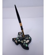 Vtg Betty&#39;s Shells Texas Shaped Abalone Shell Paper Weight 5&quot; x 4&quot; Pen H... - $309.53 MXN