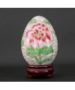 Vintage Chinese White Cloisonné Egg with Stand - Painted Peony Flower | ... - $39.60