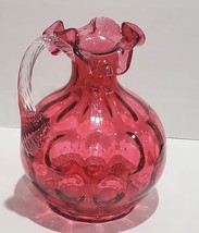 Fenton Cranberry Pink Pitcher Melon with Ruffle Lip and Clear Handle - $75.00 Fenton Cranberry Pink Pitcher Melon with Ruffle Lip and Clear Handle - $75.00