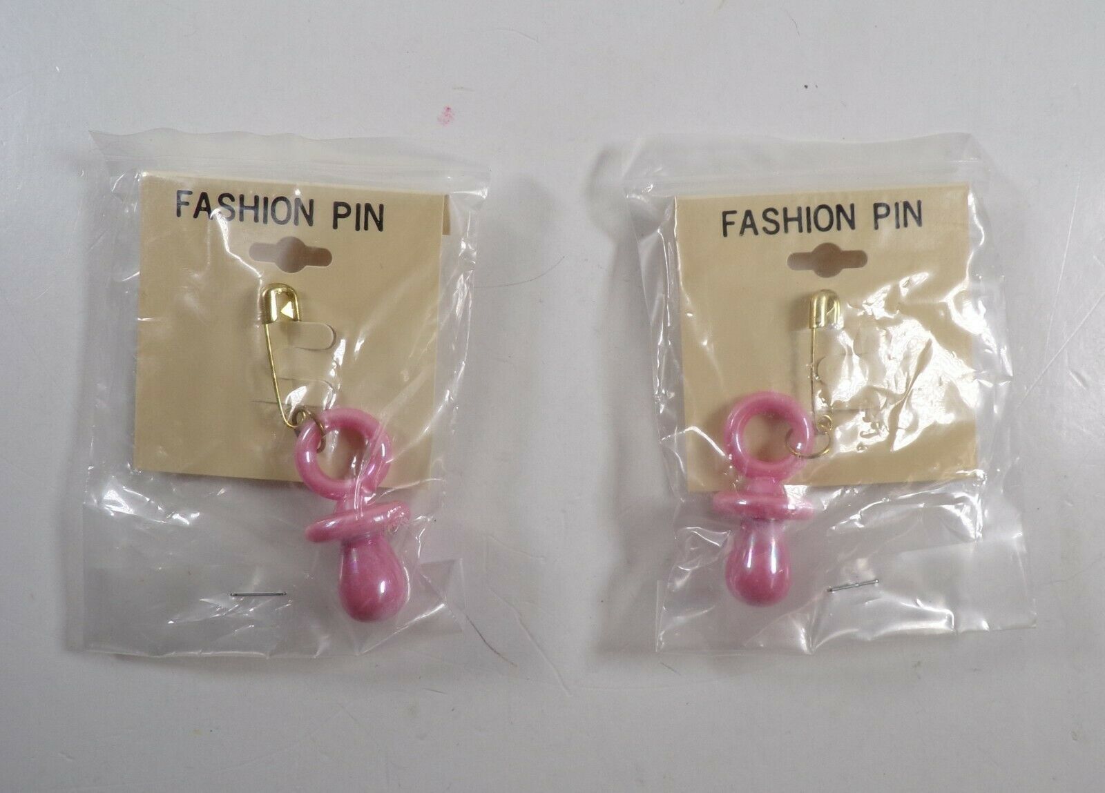 2 Baby Pink Binky Pacifier Metallic Plastic Fashion Brooch Pins Jewelry New Bags - £4.65 GBP