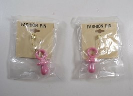 2 Baby Pink Binky Pacifier Metallic Plastic Fashion Brooch Pins Jewelry ... - $5.95