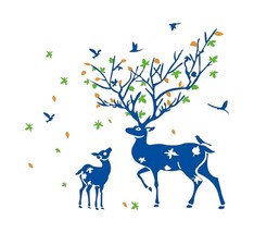 Deer mom and Little Deer Fawn Wall Sticker (Multicolor PVC Vinyl 89 x 81cm) - £13.76 GBP