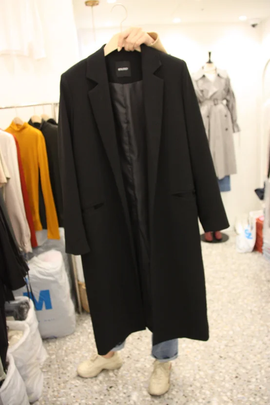 LANMREM Women Notched Midi Loose Casual Blazer With Lining Office Lady Coats Kha - £192.59 GBP